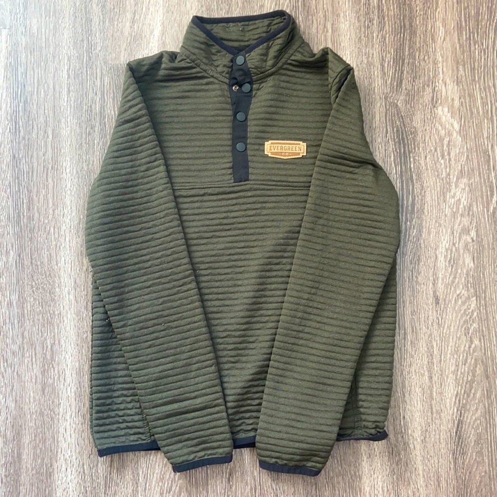 Quarter button brown olive green sweatshirt